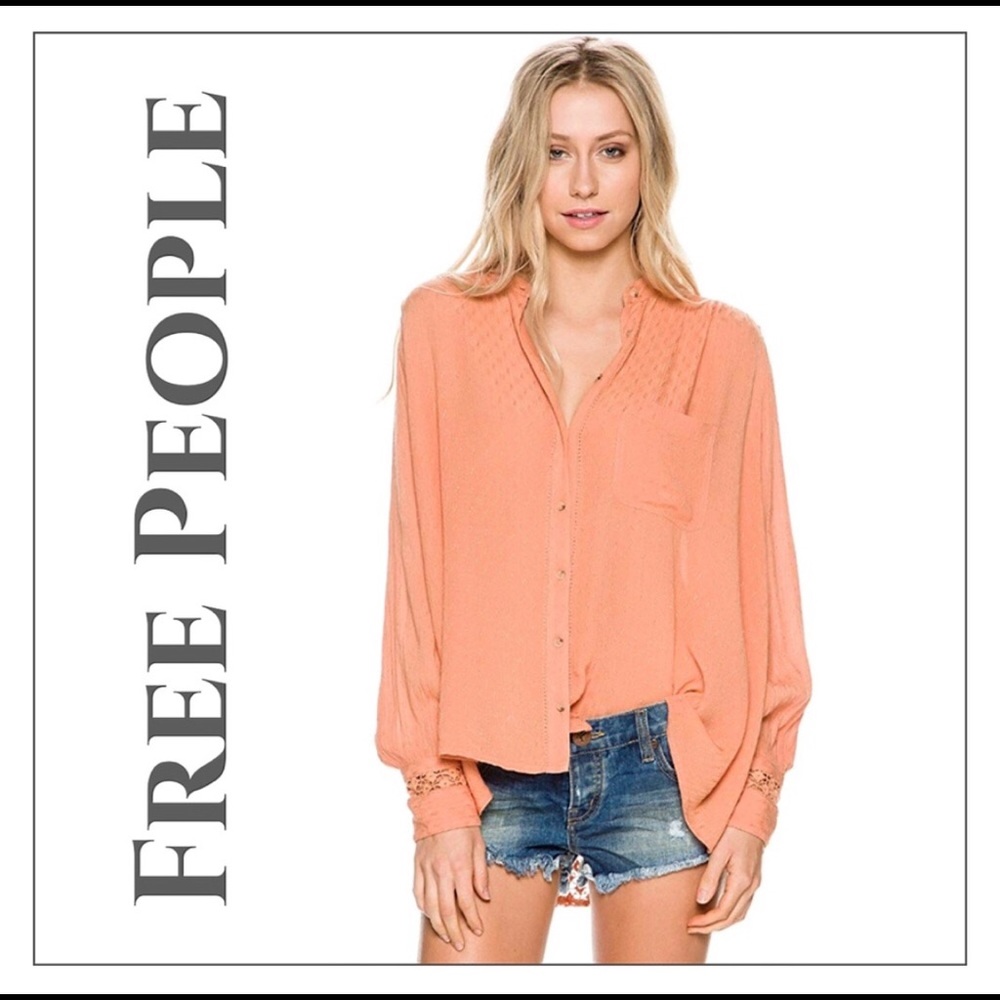 Free People Peach Best Button Down Shirt - Picture 1 of 5